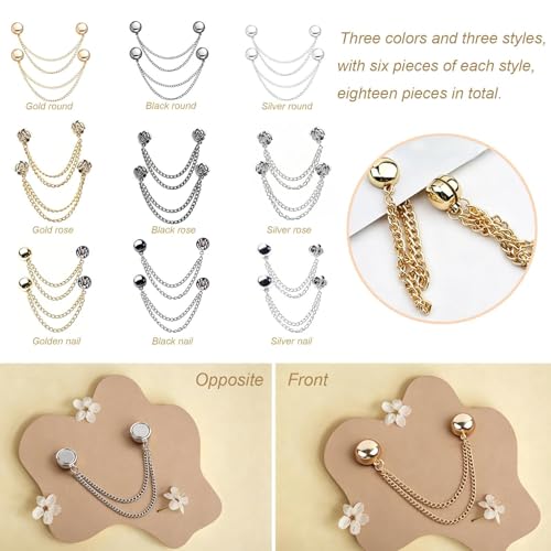 18 PCS Chain Magnetic Suction Seamless Buckle, Multi-Function Magnet Button, Hijab Cuff Clips For Fixing Hem of Clothes Long Pants Legs Sleeves of Shirts