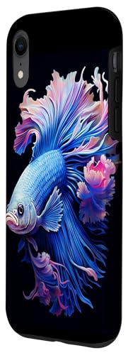 iPhone XR Betta Fish Mom Dad Aquarium Lover Watercolor Blue and Pink Case