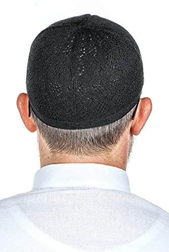 ihvan online Turkish Muslim Knitting Kufi Hats for Men, Taqiya, Takke, Peci, Islamic Caps, Islamic Gifts, Standart Size - color: Black