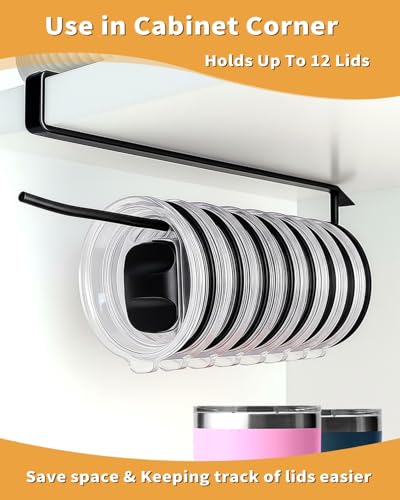 Tumbler Lid Organizer, Narrow Space-Saving Yeti Lid Organizer Inside Cabinet, No Drill No Adhesive Cup Lid Holder, for Kitchen Cabinet Organizers and Storage, Up to 12 Lids - size: 1Pack Narrow