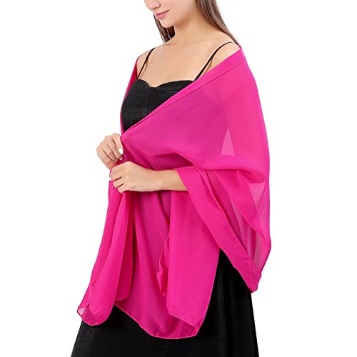 Ladiery Chiffon Shawl Wraps for Women Evening Dresses, Elegant Soft Sheer Shawls for formal dressy Bride Wedding - color: Rose Red(1)