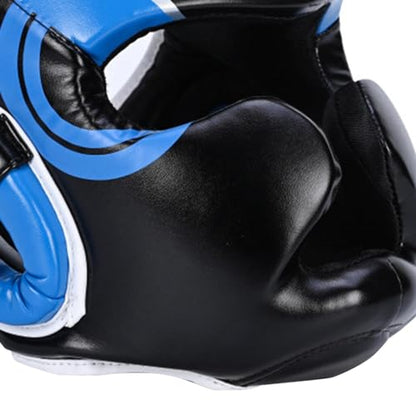 Boxing Headgear Forehead and Ear Protection Thickened Gear Full Face Protection for Training Muay Thai Men Women - color: Blue Large