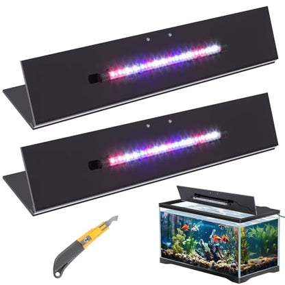 Sieral Aquarium Lids Polycarbonate Canopy with LED Light 2 Pcs Set 16.87 x 16.87 x 0.12 Inch for 50/65/84 Gallon with Center Brace Aquariums Cover Fish Tank Lid with a Hook Knife, Black - color: Black, size: 36 x 18 Inch