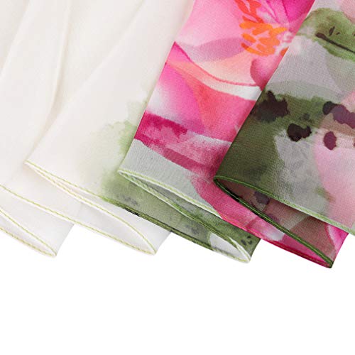 E-Clover Women Soft Floral Print Shawl Chiffon Sheer Scarf - color: Green Pink Lotus