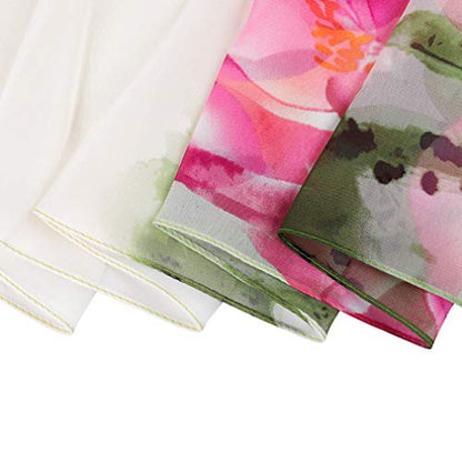E-Clover Women Soft Floral Print Shawl Chiffon Sheer Scarf - color: Green Pink Lotus