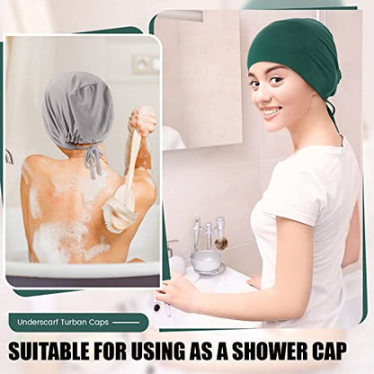 4 Pieces Women Under Scarf Hat Hijab Cap Islamic Muslim Under Scarf Turban Beanie Cap - color: Navy,green, size: One Size