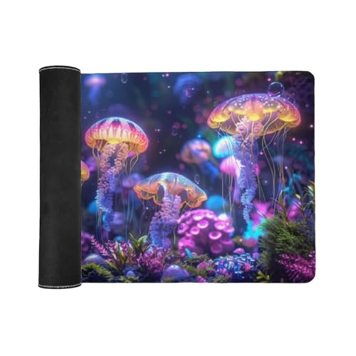 KeKee Colorful Sea Aquarium Neon Jellyfish Octopus Mushrooms Large Mouse Pad Gaming Mousepad Desk Pad for Keyboard and Mouse Mat Non-Slip Base 40x90cm, Style - size: 40x90cm