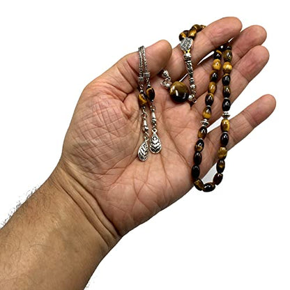 Design -Tiger Eye Stone Series Worry Beads - Prayer Beads - Tesbih-Tasbih-Tasbeeh-Misbaha-Masbaha-Subha-Sebha-Sibha-Rosary (-Oval Cut Model 6x9 mm-) - color: -Oval Cut Model 6x9 mm-