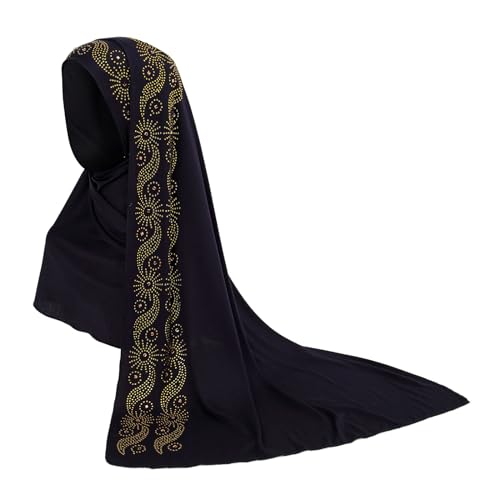 Muslim Women Shiny Rhinestone Hijab Head Wrap Long Scarf Shawl - color: Black