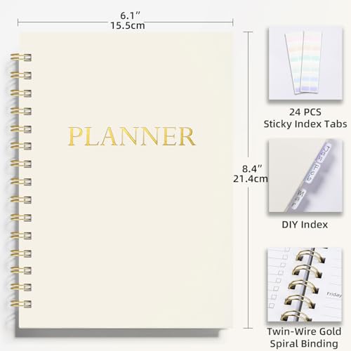 LONLAT Undated Weekly and Monthly Planner Spiral Bound- Weekly Goals Notebook, To Do List, Habit Tracker Journal, Academic, Aesthetic, Stylish School or Office Supplies (6.1" x 8.4" - Cream) - color: Cream