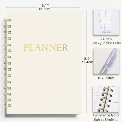 LONLAT Undated Weekly and Monthly Planner Spiral Bound- Weekly Goals Notebook, To Do List, Habit Tracker Journal, Academic, Aesthetic, Stylish School or Office Supplies (6.1" x 8.4" - Cream) - color: Cream
