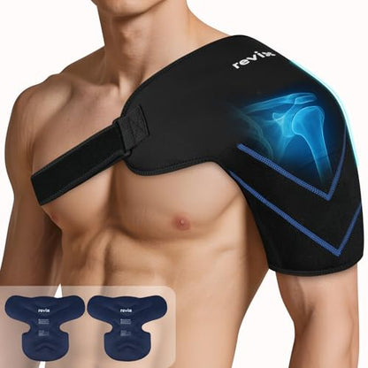 REVIX Large Shoulder Ice Pack Wrap, 2 Gel Packs+1 Shoulder Brace for Rotator Cuff and Arm, Reusable Gel Cold Therapy Wrap for Discomfort Relief & Muscle Relaxation, Easy to Wear & Remove - size: Large, style: Black, 2 Gel Packs+1 Shoulder Brace