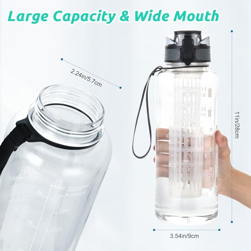 UTEBIT 52oz Fruit Infuser Water Bottle, with Time Marker & Straw & Chug Lid | BPA-Free & Leak- Proof Fruit Infusion Sports Bottle, Large Water Jug with Strap for Gym, Camping, Travel, Outdoor, Clear - style: 52OZ