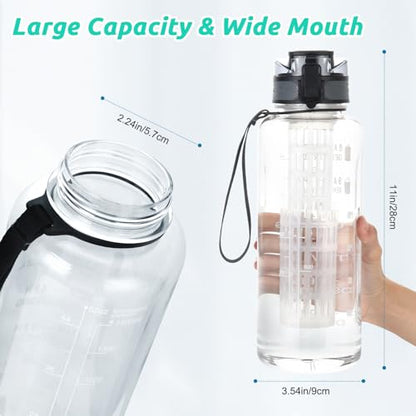 UTEBIT 52oz Fruit Infuser Water Bottle, with Time Marker & Straw & Chug Lid | BPA-Free & Leak- Proof Fruit Infusion Sports Bottle, Large Water Jug with Strap for Gym, Camping, Travel, Outdoor, Clear - style: 52OZ
