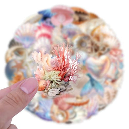 60PCS Cartoon Conch Stickers Funny Sea Shell Stickers for Kids Teens Cute Clamshell Pearls Sticker for Water Bottles Laptop Luggage Phone, PET Transparent Waterproof Decals Kids Sticker (Conch-C) - color: Conch-c