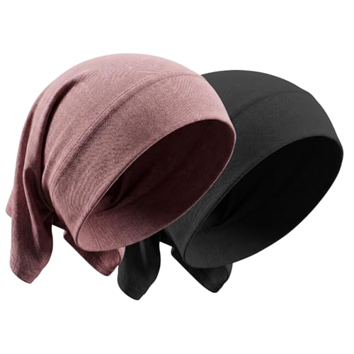 2 Pcs Hijab Undercap Undercaps for Hijab No Slip Under Scarf Hijabs Cap Hijabs Caps for Women Muslim Under Cap Inner Unders Scarf Hat Turban for Turban Tube Neck Cover Black, Khaki