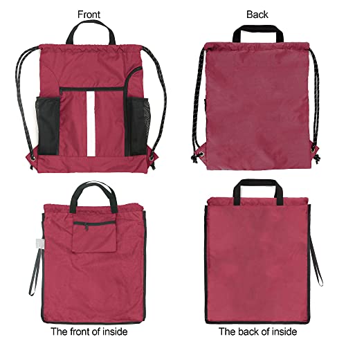 BeeGreen Gym Sack Drawstring Bag Sports String Backpack with Shoe Compartment and Two Water Bottle Holder for Unisex Men Women Heavy Duty Cinch Sackpack - color: Maroon, style: Drawstring With Shoe Compartment