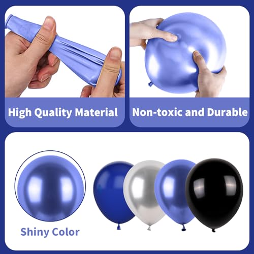 Blue and Black Balloons, Navy Blue and Silver Balloons Metallic Silver Dark Blue Balloon Party Latex Balloon Black Blue Ballons for Kids Adults Birthday Space Party Wedding Baby Shower - color: Blue Black and Silver