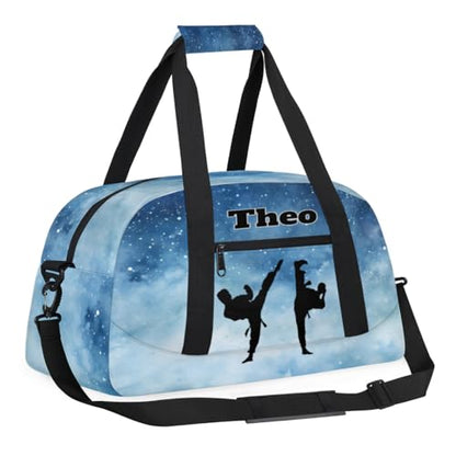 Custom Sport Bag for Boys, Taekwondo Silhouette Blue Starry Night | Personalized Named Practice Travel Overnight Training Bag - color: Color 4