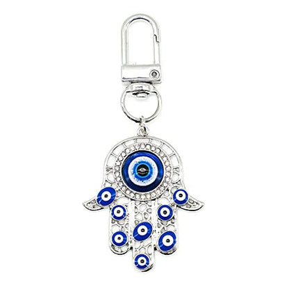 Evil Eye Keychain Hamsa Hand keychain Protection Charm for Men Women Car Key Ring Bag Purse Accessories - color: Silver Eyes
