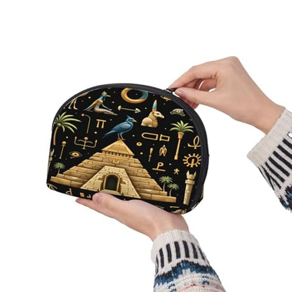 Ancient Egyptian 2-Piece Shell Makeup Bag Set, Large Capacity Travel Cosmetic Bag For Women With Zipper, Waterproof Polyester Toiletry Organizer Pouch For Purse, Travel, Gym & Daily Use - color: Ancient Egyptian