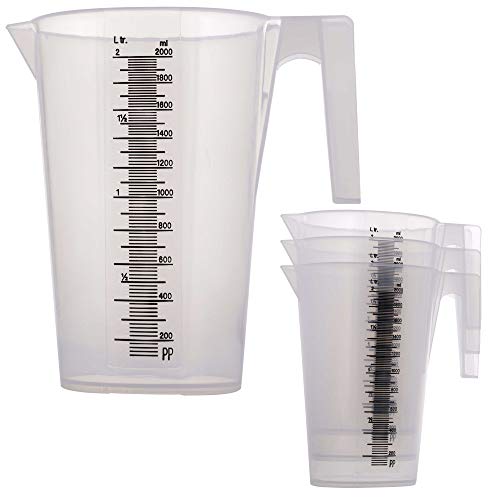 TCP Global 2 Liter (2000ml) Plastic Graduated Measuring and Mixing Pitcher (Pack of 4) - Holds Over 2 Quarts (64oz) - Pouring Cup, Measure & Mix Paint, Resin, Epoxy, Kitchen Cooking Baking Ingredients - size: 2000ml