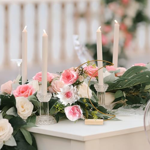 MAGICLULU Metal Floral Hoop Wedding Table Decoration Moon Centerpiece with Place Card Holders 10.24X7.87 Inch Crescent Wreath for Party and Dining Table Decor