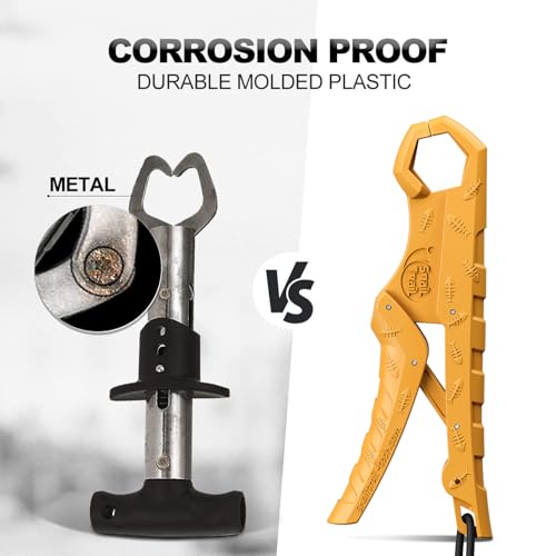 7.5'' Floating Fish Gripper, Fishing Grabber | Catfish Mouth Pliers, Caught Bass Holder, Fish Scale Hook Clamp, Saltwater Lip Grip Tool with Lanyard, Gifts for Men - color: Yellow