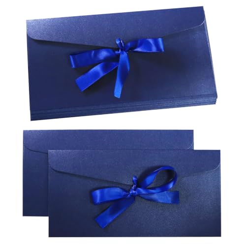 10 Pack Blue Thick Pearlescent Color Envelopes With Ribbons - color: Blue