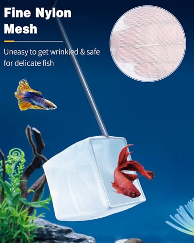 Pawfly 4 Inch Aquarium Soft Square Fine Shrimp Net, Tiny Fish Tank Net for Small Ponds, Extendable Stainless Steel Handle - color: Black Square, size: 4 Inch