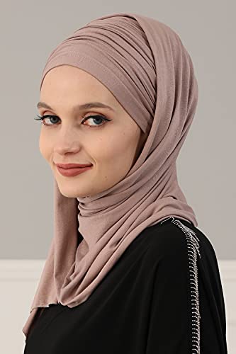Aisha's Design Instant Hijab Scarves for Women, 95% Cotton Pretied Bonnet Turban Easy to Wear Cotton Headscarf - color: Cappuccino