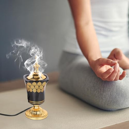 Electric Incense Burner Middle Eastern Style Ceramic Censer Plug-in Aromatherapy Bakhoor Burner for Home Yoga Meditation 3 Inch Compact Design