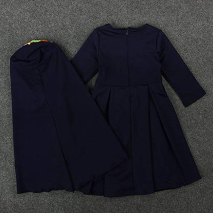 Baby Hijab Set Kids Muslim Prayer Kaftan Dress Clothes for Girls Long Sleeve Ramadan Abaya Dress Maxi Islamic Set - color: Dark Blue, size: 4-5T