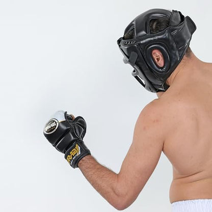 Farabi Sports Boxing Headgear Grill Head Gear MMA Training Kickboxing Sparring Gear Removable Front Bar Grill - color: Black, size: X-Large
