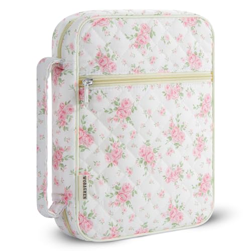 WOBAGMEN Bible Cover Case for Women,Large Bible Tote Bags Organizer Quilted Carrying Case for Girls,Bible Study Supplies Accessories Christian Gifts for Women (Big Pink Floral, M) - color: Big Pink Floral, size: M