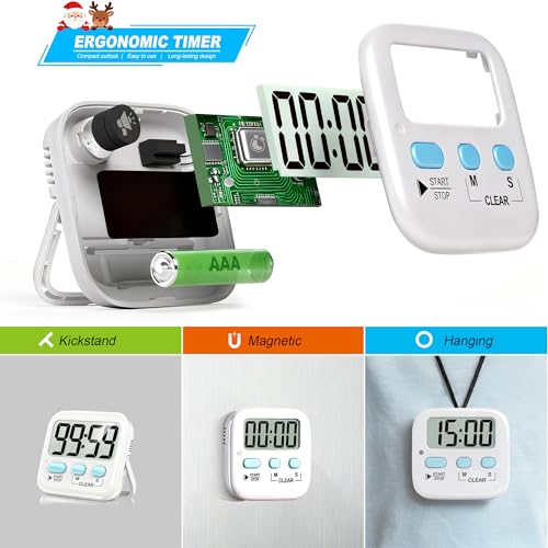 2 Pack Digital Timer for Kids Classroom Kitchen Timers for Cooking | w/ Battery, Easy to View, Alarm, Mute Mode, Count Down/Up, Magnetic, Kickstand, Hanging, Classroom Timer for Teacher Supplies - color: 2 * Classic White ( 97%+choice )