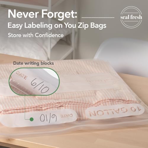 Seal Fresh 10 Gallon Large Plastic Storage Bags – 24" x 24" (30 Count) – Reusable XXL Extra Large Clear Jumbo Zip Bags with Sealable Zipper Top For Clothes, Travel, Moving - size: 10 Gallon - 30 Pack