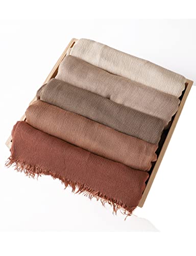 Txameru Hijab Scarf for Women - Muslim Rayon Crinkle With Fringe Edge - color: Chestnut