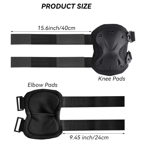 Combat Knee & Elbow Protective Pads Set for Outdoor CS Paintball Game Cycling Safety Skateboarding Gear Skates Knee Protection Guard Pads - color: Black