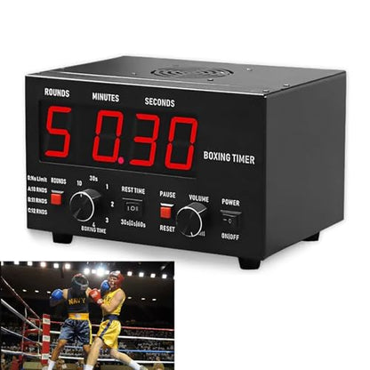 Classic Boxing Interval Timer, Professional Gym Timer with Time Progress Bar, 1-12 Challenge Rounds, 30s-10min Workout, 0/30/60s Rest Time, Adjustable Buzzer, for Muay Thai/MMA/Kickboxing