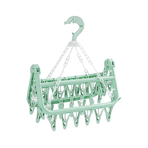 SteelFever Clothes Drying Hanger with 32 Clips, Foldable Hanging Drying Rack for Clothes Underwear Socks (Light Green) - color: Light Green