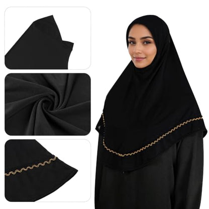 SIQITECHNO Womens Ready To Wear Hijab Scarf Muslim Islamic Head Wrap Instant Hijab Ramadan Eid Prayer Jersey Long Turban Cap - color: Black