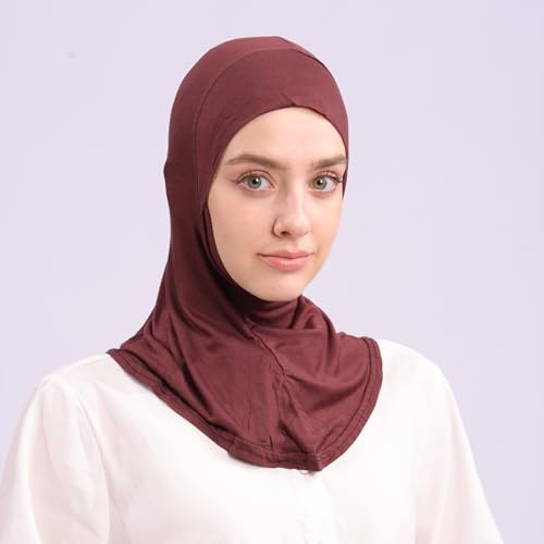Modal Jersey Muslim Amira Instant Hijab Scarf for Women Jersey Hijab Undercaps - color: Brown