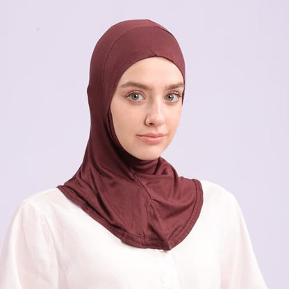 Modal Jersey Muslim Amira Instant Hijab Scarf for Women Jersey Hijab Undercaps - color: Brown
