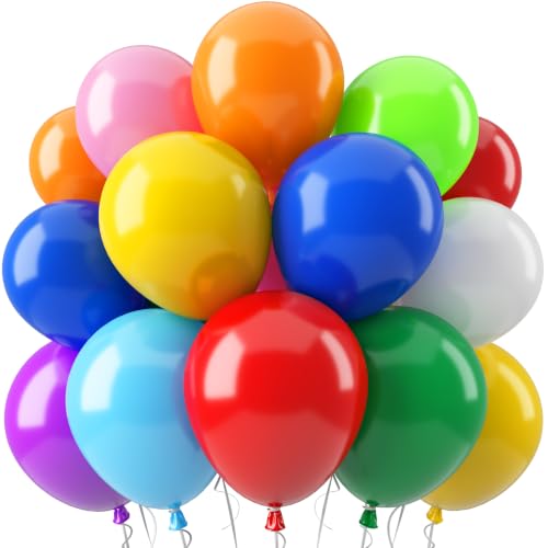 Jobkoo Assorted Colors Rainbow Balloons 12 Inch Colorful Multicolor Balloon - color: 01-assorted-01