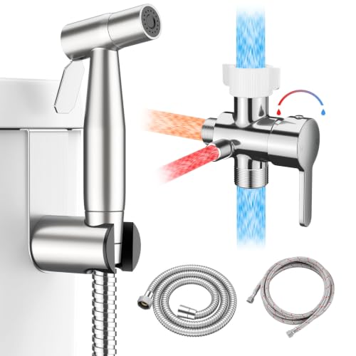 LUFEIDRA Hot and Cold Handheld Bidet Sprayer, Adjustable Water Temperature - color: Stainless Steel (Hot&Cold), size: 1 Pack