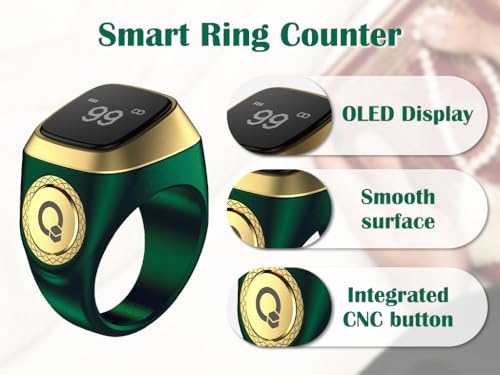 Smart Ring Counter, Smart Tasbih Zikr Ring, Muslim Islamic Prayer Smart Rings,Tasbih Counter Smart Ring, Digital Electronic Smart Tally Counter, Tasbeeh Smart Counter for Prayer (Green, 20mm)