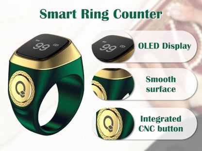 Smart Ring Counter, Smart Tasbih Zikr Ring, Muslim Islamic Prayer Smart Rings,Tasbih Counter Smart Ring, Digital Electronic Smart Tally Counter, Tasbeeh Smart Counter for Prayer (Green, 20mm)