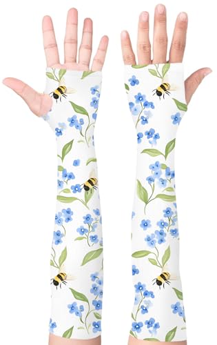 Bebila Gardening Sleeves for Women Farm UV Sun Protection Anti-Scratch Cooling Sleeves with Thumb Hole Arms Cover Outdoors - color: Bee Flower