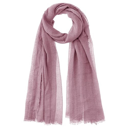 Nydotd Women Summer Cotton Linen Scarf Crinkle Long Beach Shawl Wrap hijab with Fringe - color: Dusty Rose